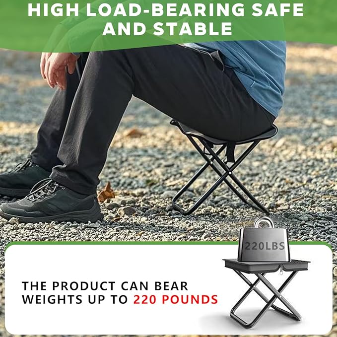 Portable Ultralight Travel Stool Camping Chair Fishing Stool - Gray Carbon Steel and Keychain, Handbag Style Pocket Foldable