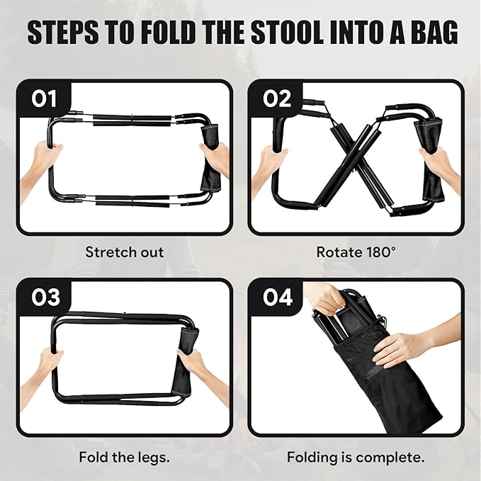 Camping Stool, Portable Folding Stool with Carry Bag, 12in Portable Folding Chair Collapsible Camp Stool Outdoor Footstool for Travel Walking Hiking Fishing Picnic Barbecue (Black)
