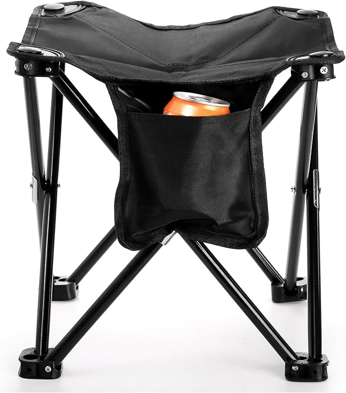 2 Pack Camping Stool, 13 Inch Compact Camping Chair Portable, Lightweight Folding Stool Seat with Side Pocket and Carry Bag for Outdoor Hiking, Fishing, Picnic, Beach and Lawn Party, Black
