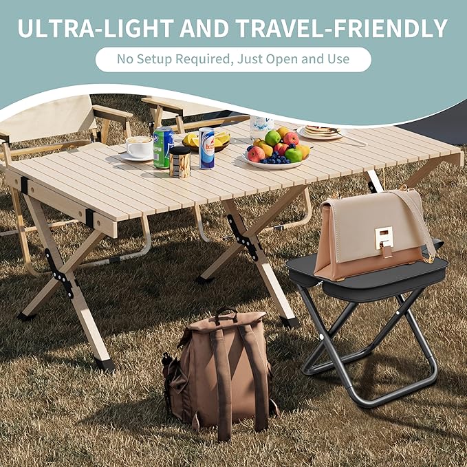 Camping Stools Set of 2, 10.6 Inch Small Portable Folding Chair with Carry Bag, Collapsible Camp Stools for Adults, Outdoor Footstool for Picnic Hiking Fishing, Hold Up to 220 LBS, Easy Setup, Black