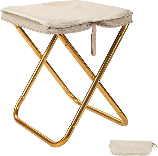 13-inch Lightweight Aluminum Folding Stool - Portable Compact Camping Stool Supports 300lbs, Handbag Style Carry - Ideal for Camping, Fishing, Backpacking, Outdoor, Travel