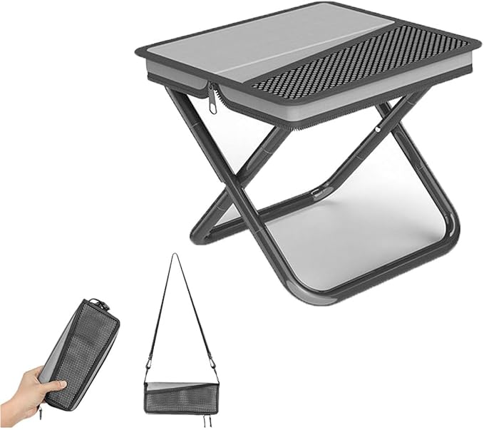 Portable Ultralight Travel Stool Camping Chair Fishing Stool - Gray Carbon Steel and Keychain, Handbag Style Pocket Foldable