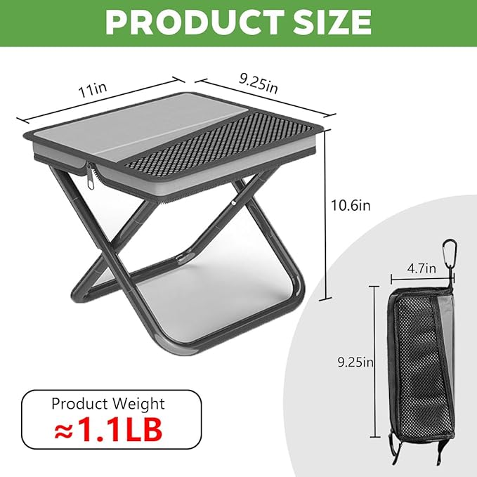 Portable Ultralight Travel Stool Camping Chair Fishing Stool - Gray Carbon Steel and Keychain, Handbag Style Pocket Foldable
