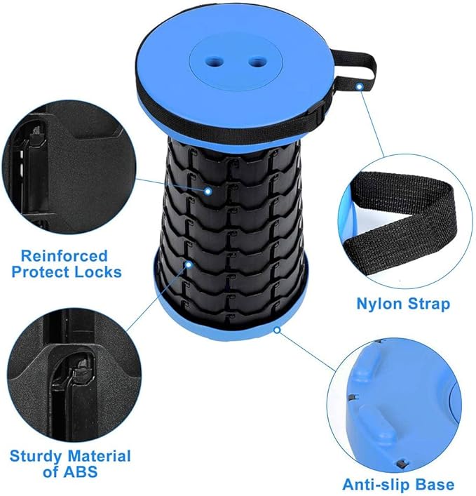 Collapsible Telescoping Portable Stool for Adults, Camping Stools, Upgraded Collapsible Folding Seats with Load Capacity 550lbs (Blue)
