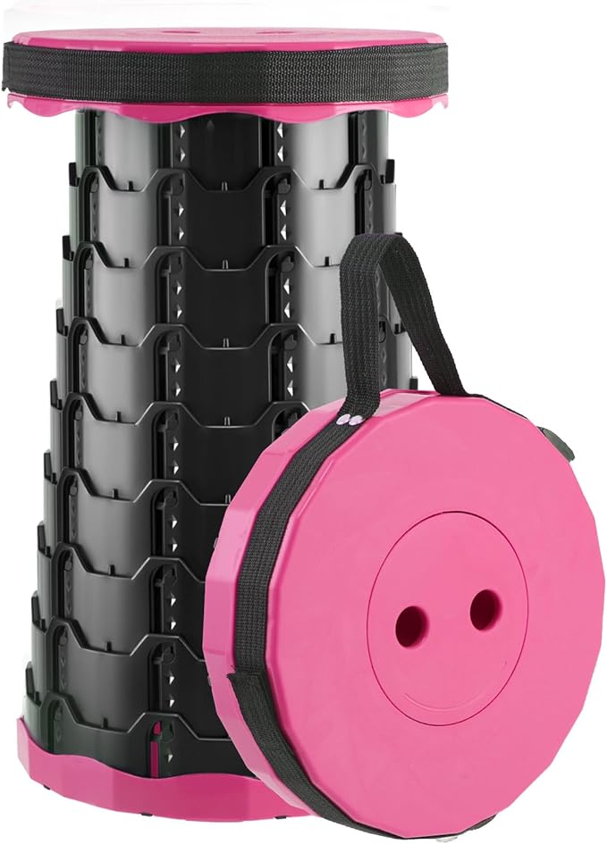Upgraded Foldable Stool Thickened, Portable Collapsible Stool Retractable Stool for Fishing, Hiking Tours, BBQ, Parties, Outdoor Activities（Pink）