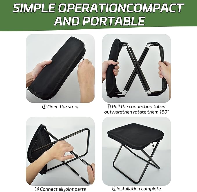 Collapsible Stool, Portable Chair, Lightweight Portable Stool for Adults, Portable Chairs for Adults, Holds Up to 330LBS, Ideal for Camping, Hiking, Outdoors, and Events