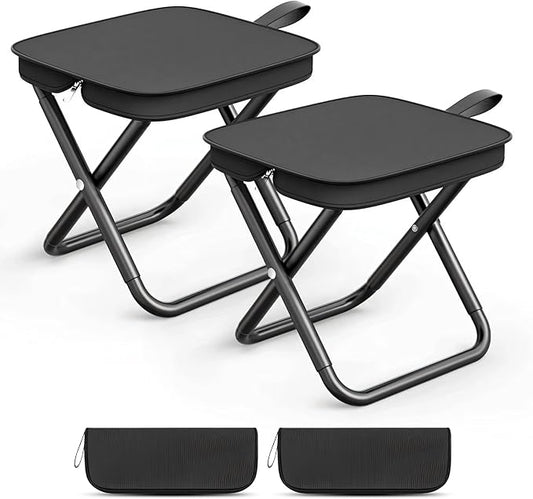 Camping Stools Set of 2, 10.6 Inch Small Portable Folding Chair with Carry Bag, Collapsible Camp Stools for Adults, Outdoor Footstool for Picnic Hiking Fishing, Hold Up to 220 LBS, Easy Setup, Black
