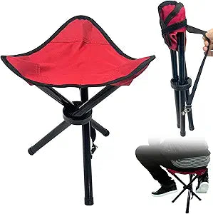 Travel Folding Camping Stool, Use Height 14.6" and Maximum Weight 300 lbs Outdoor Portable Tripod Seat Fishing Chair Seat for Camping Fishing Hiking Gardening and Beach Garden Painting (Red)